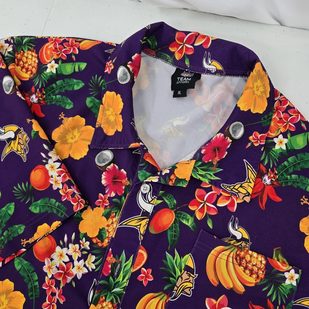 Minnesota Vikings NFL Team‎ Apparel Purple Hawaiian Polo Shirt Men's XL Stretch.
